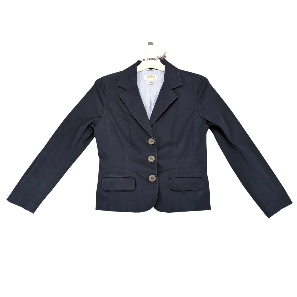 Vintage Y2K Talbots Navy Cropped Blazer Jacket Womens 6P Stretch Preppy Classic